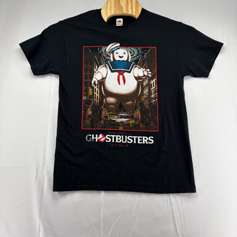 Ghostbusters Stay Puft Marshmallow Man Graphic T-Shirt Mens M Black Fruit Loom